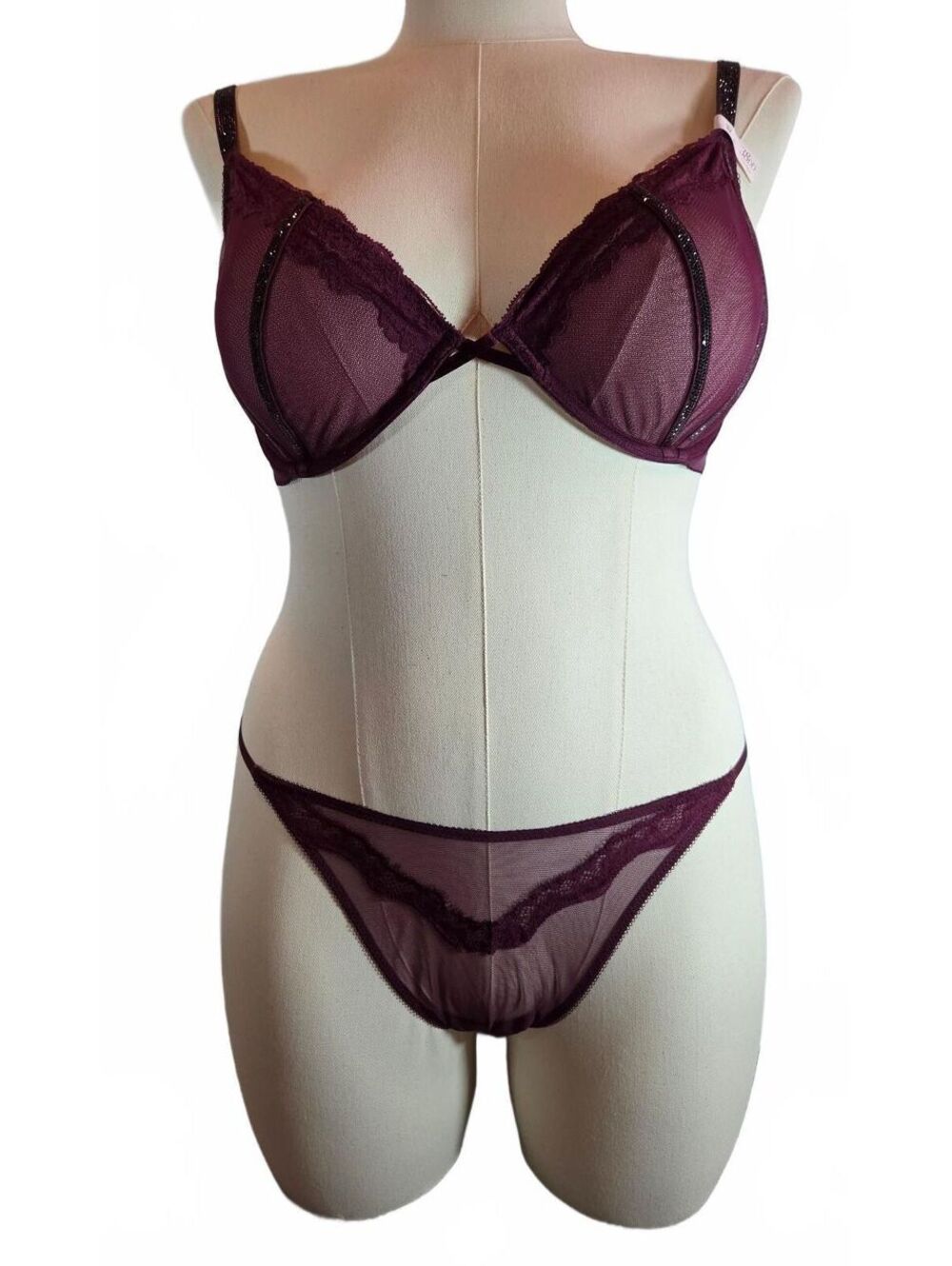 Victoria’s Secret Very Sexy Sheer Shine Bra Bikini Set 38DD XL Fresh Jam NWT